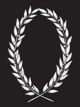 Branch Laurel Wreath Vector Vintage Botanical Frame Illustration