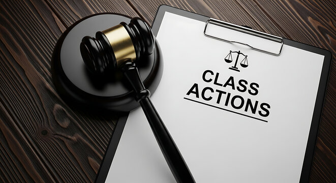 Judge's Gavel and Class Action Lawsuit Document on Wooden Table