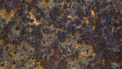 Closeup of old metallic wall with grunge and rust.