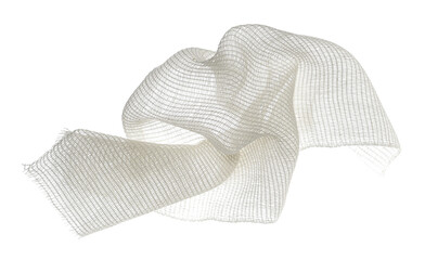 New crumpled medical bandage flying, first aid isolated on white background, clipping path,...