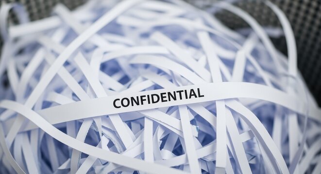 pile of shredded confidential documents symbolizing privacy and data protection in office