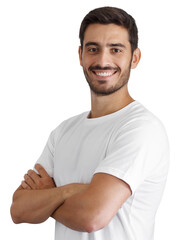Man with arms crossed smiling at camera