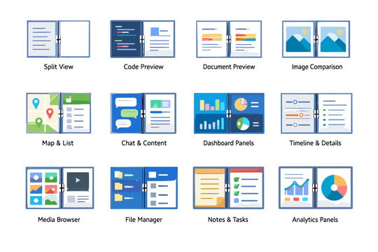 Timeline document image split comparison list generation chat file simple layout vector