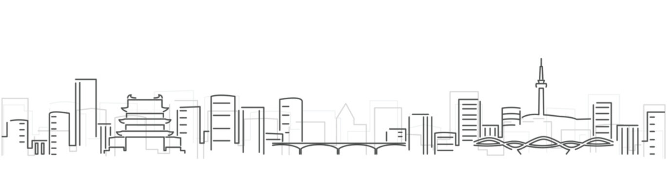 Changsha Simple Dark Lines Skyline on White Background
