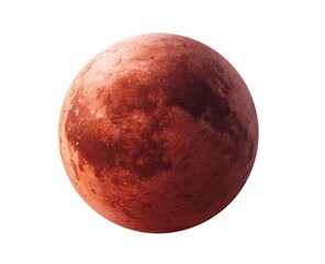 Fototapeta premium A red-toned celestial sphere with textured surface against a stark white background