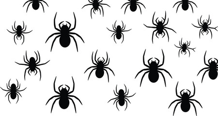 Spider silhouettes collection with diverse body shapes, arachnid designs, Halloween decoration theme, insect artwork, creepy crawly concept, entomology study reference, flat vector illustration © MD Tariful islam