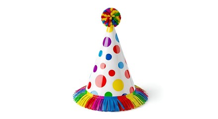 Birthday Party Hat With Fringe And Pompom White Background Festive Accessory Mockup For Event Decoration And Branding