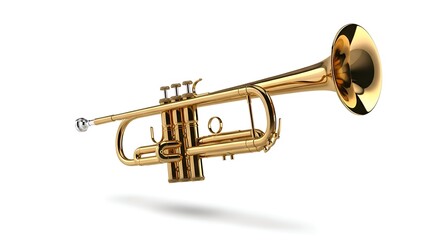 Golden Brass Trumpet Isolated On White Background Musical Instrument Mockup For Music, Performance, And Education Visuals Concept