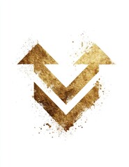 Abstract gold symbol, upward arrows within a V-shape, on a white background