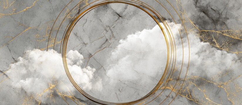 Abstract design with marble texture, clouds, and golden ring elements