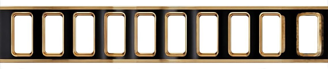 A strip of film negative with rounded rectangles and a gold-colored border