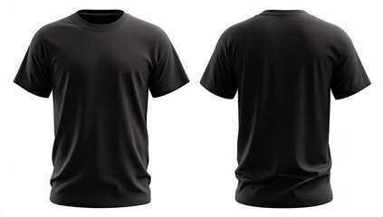 Front and back views of a plain black short-sleeve crew neck t-shirt on a white background