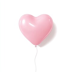 A single, glossy pink heart-shaped balloon against a white background, casting a soft shadow