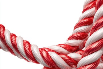 Close-up of intertwined red & white rope, forming a curved, dynamic visual