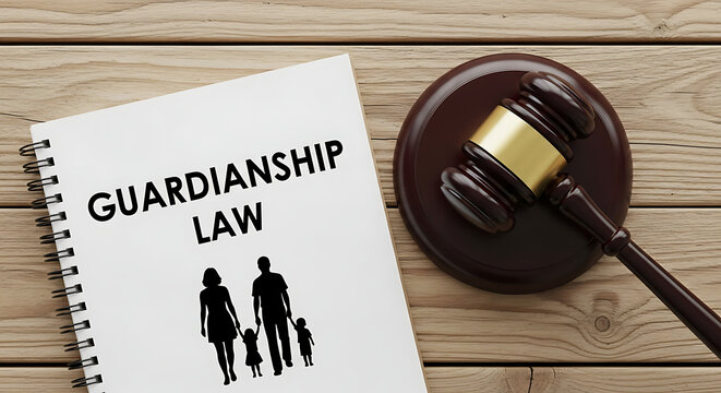 Guardianship Law Document with Judge Gavel on Wooden Table, Legal Protection Concept