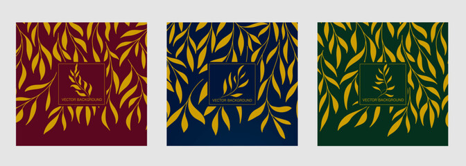 Background Template Set with Willow Branches and Leaves, Elegant Botanical Background, and Logo © Olesia