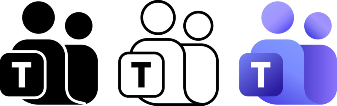Microsoft Teams logo icons for business collaboration, purple and black communication software, corporate meeting and video conferencing app brand