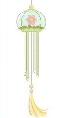 A delicate wind chime with a floral top, glass tubes, and a tassel