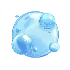 Cartoon illustration of multiple transparent blue bubbles floating on a white backdrop