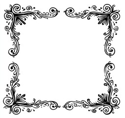 Intricate, floral corner designs forming a decorative, ornate border frame, black on white