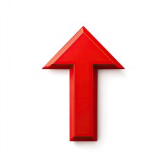 A vibrant, glossy red arrow pointing upwards on a clean white background