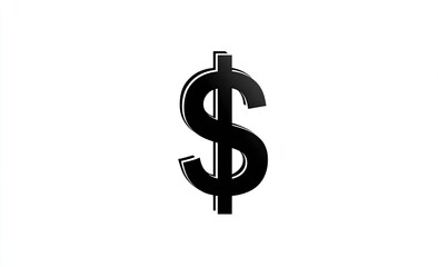 Fototapeta premium Black dollar sign with slight shadow, centered on a white background