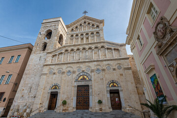 Fototapeta premium Richly decorated facade of Cathedral of Santa Maria Assunta in Cagliari, Italy