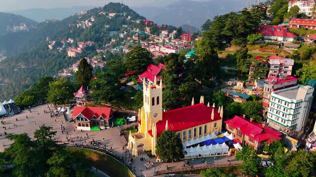 Drone Footage of Christ Church Landmark in Shimla City