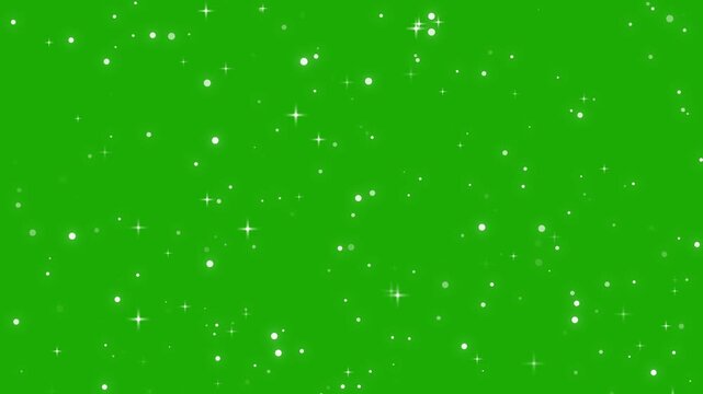 Falling silver glitter stars and particles on green screen background