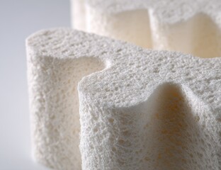 Close-up of porous, white, foam packing material, showcasing texture and shape