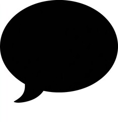 Black, rounded speech bubble icon on a white background, representing communication