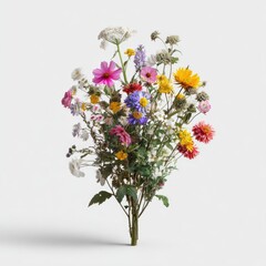 Obraz premium Bouquet of assorted wildflowers against a neutral white background, cast shadow