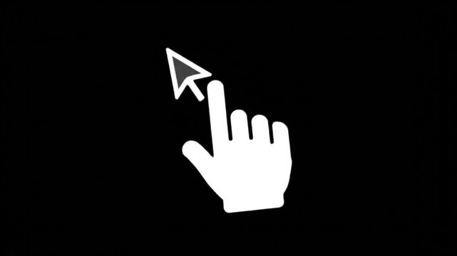 A white hand icon, the index finger pointing upwards to an upward arrow, all on a black background