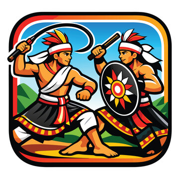 Capturing manggarai caci indonesian fighting ritual ideal for cultural publications, history lessons, websites, and travel blogs. Authentic cultural depiction.