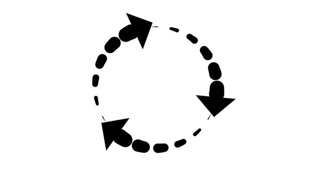 Three black arrows rotating in a dashed circular path, representing a recycle or update process.