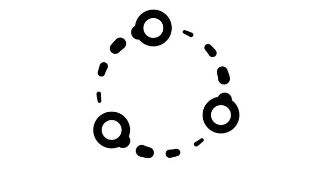 Three black circles rotating on a dashed circular line, perfect for loading or data processing UI.