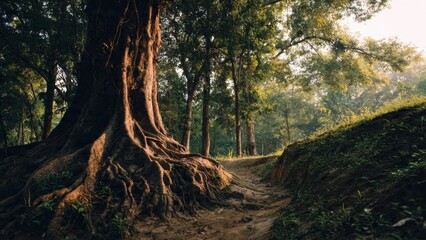 Obraz premium Tree with exposed roots in forest