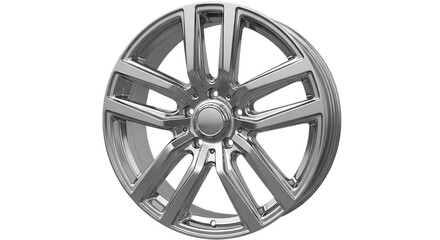 Obraz premium A shiny silver car wheel on transparent background