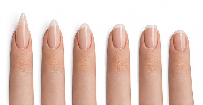 Different nail shapes on female fingers, manicure guide