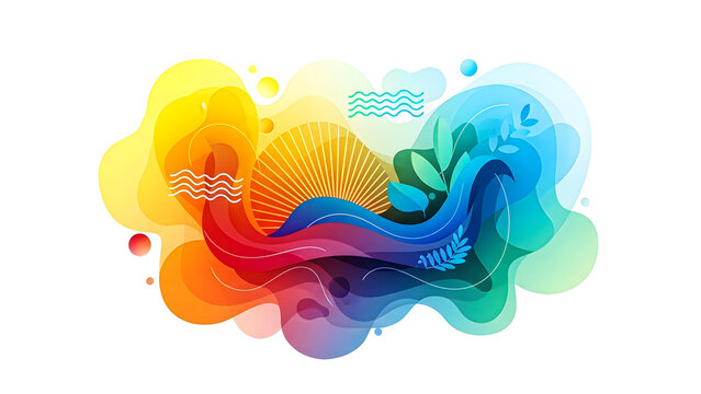 Vibrant abstract illustration of fluid shapes and colors in a dynamic composition