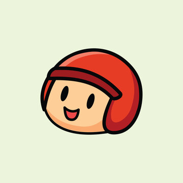 A charming hand drawn illustration of a smiling boy wearing a red safety helmet on a light green background. Ideal for kids stickers, safety education, and playful racing themed decor.