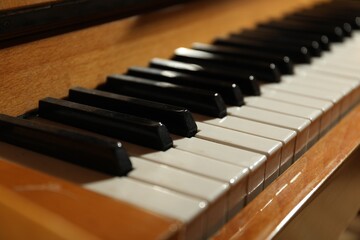 Fototapeta premium Closeup view of piano keys. Musical instrument