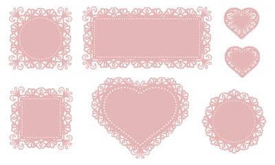 Lace Doily Vector Set - Large Frilly Heart Design - Square and Circle Cutting Templates