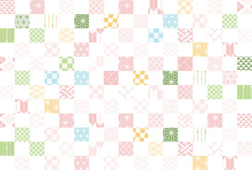 【春の背景素材】伝統文様のカラフルな和柄イラスト
