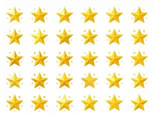 Seamless pattern of golden stars with shiny effects on white background