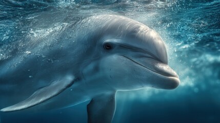 Fototapeta premium Dolphin Swims Near the Surface of Water With Soft Reflections During Daytime, Creating a Moment of Connection With Nature