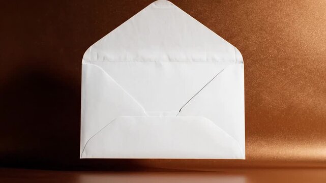 White Envelope Opening on Brown Background, Revealing Empty Space, Close-Up.