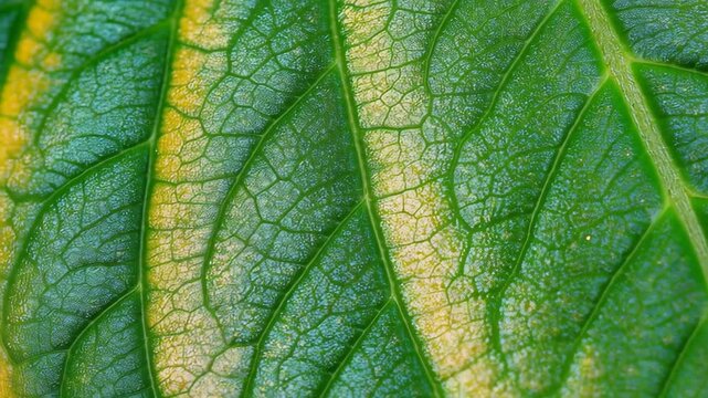 Vibrant Leaf Veins: A macro view highlighting the intricate details of a leaf, showcasing a spectrum of green and yellow hues, revealing nature's delicate artistry and organic beauty.