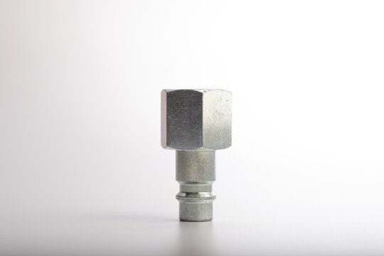 Chrome-plated steel quick release air coupler with male NPT thread for pneumatic tool connections, air compressor systems, and industrial workshop equipment applications on white background
