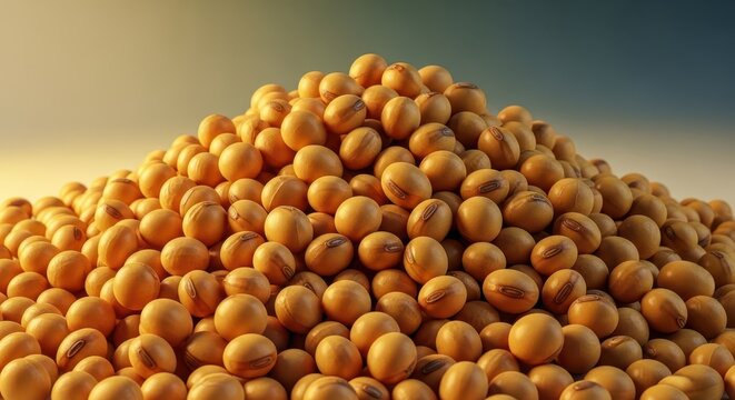 A generous pile of dried soybean seeds, rich in plant-based protein, used globally for food production, oil, milk, and feed, highlighting crop value, organic, farming, staple